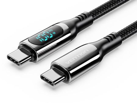 Vention Cotton Braided USB C Male to C Male  Cable With LED Display (Black) - TAYBAV For Discount